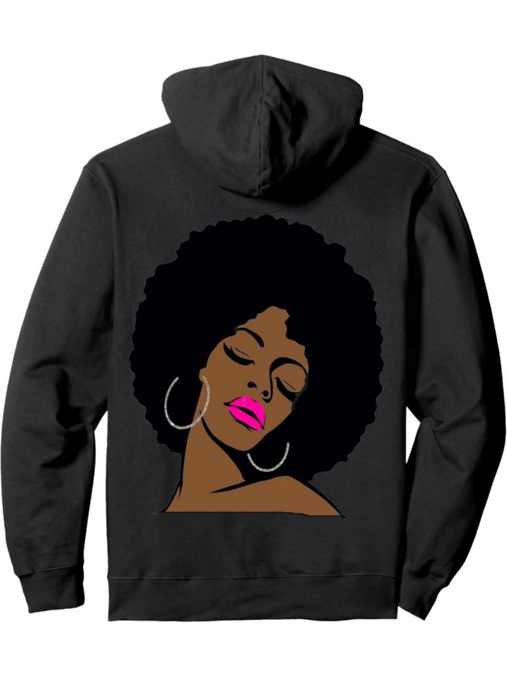 Afro Diva Black Girl Magic Hoodie with Hot Pink Lips & Hoop Earrings - Gift Idea